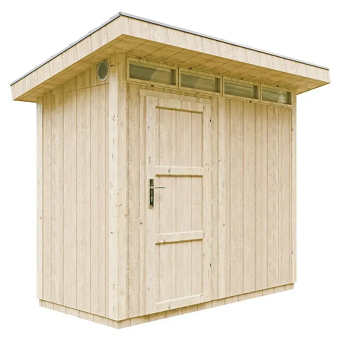 Timbela Gerätehaus M901 - Außenmaß inkl. Dachüberstand (B x T): 294 x 161 cm, Holz, Natur, Einzeltür - Holzgartenhaus mit Tür und Fenster für Gartenwerkzeuge und -geräte. Der Unterstand ist aus unbehandeltem Holz gefertigt.