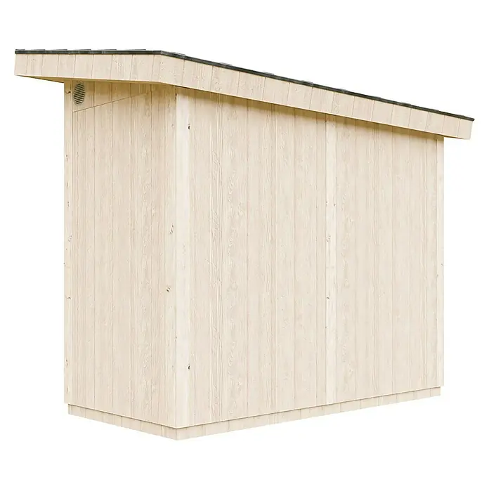 Timbela Gerätehaus M901 - Außenmaß inkl. Dachüberstand (B x T): 294 x 161 cm, Holz, Natur, Einzeltür - Helle Holzgartenhütte mit schrägem Dach. Ideal für die Aufbewahrung von Gartengeräten und -möbeln im Außenbereich.