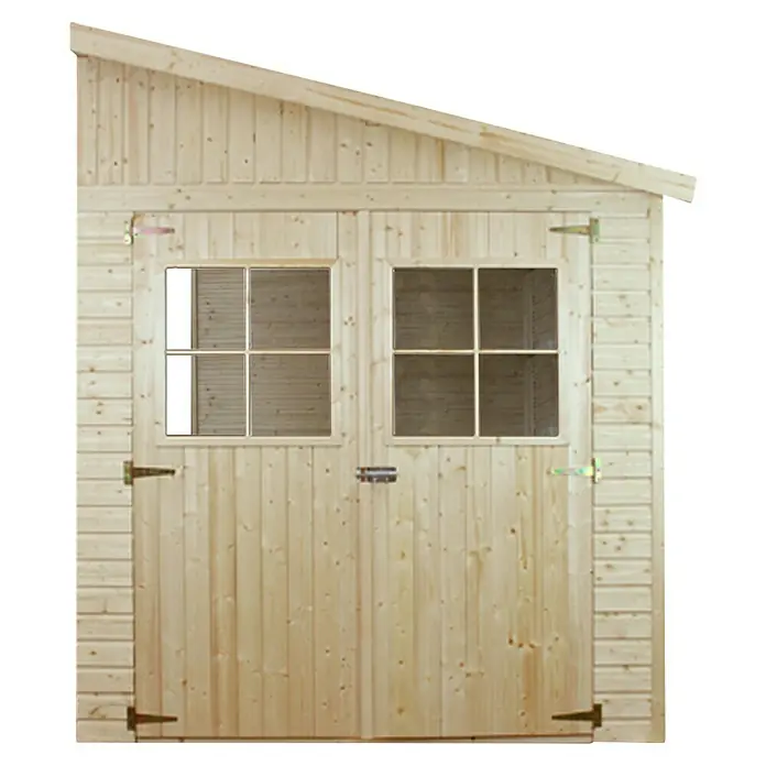 Timbela Gerätehaus M340 - Außenmaß inkl. Dachüberstand (B x T): 216 x 416 cm, Holz, Natur, Ohne Fußboden - Holztor mit zwei Fenstern. Ideal für Gartenhäuser oder Schuppen. Natürliches Aussehen, das sich gut in jede Umgebung einfügt.