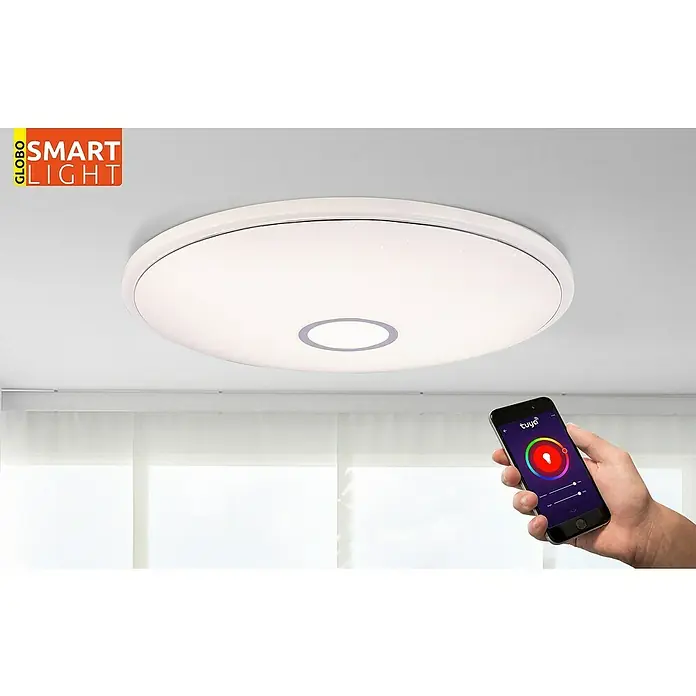 Globo LED-Deckenleuchte rund Connor - 30 W, Ø x H: 680 cm x 90 mm, Weiß, RGB - Smart Home Deckenleuchte mit Smartphone-Steuerung. Komfortable Lichtanpassung mit der Tuya App. Stilvolles Design für modernes Wohnen.
