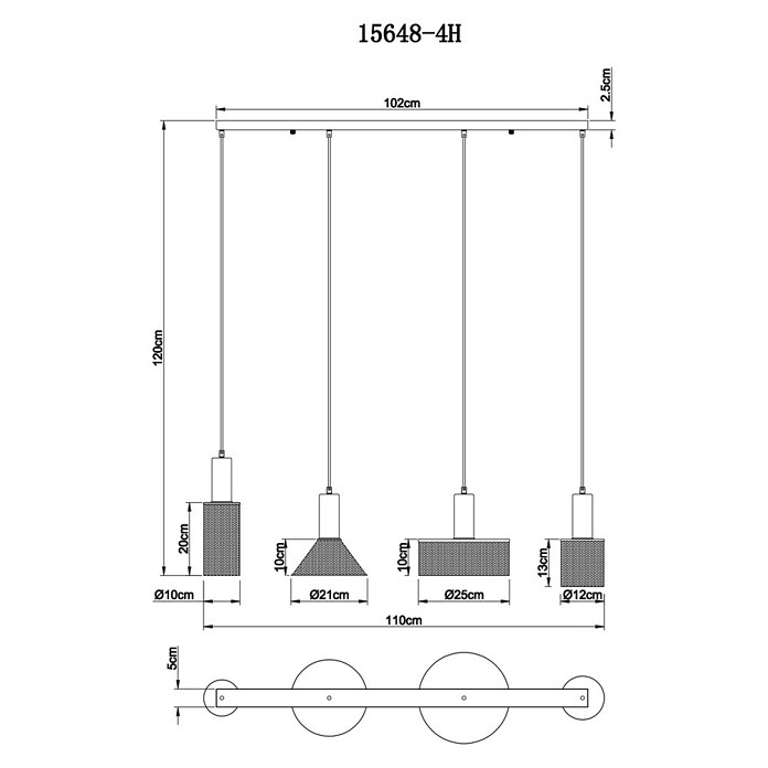 Globo Pendelleuchte Jedd (60 W, L x B x H: 1 100 x 250 x 1 200 mm, Schwarz, E27) | BAUHAUS