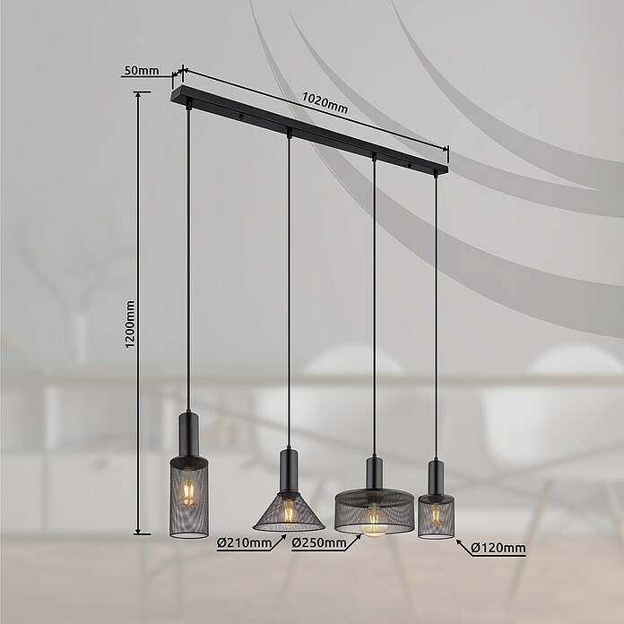 Globo Pendelleuchte Jedd (60 W, L x B x H: 1 100 x 250 x 1 200 mm, Schwarz, E27) | BAUHAUS