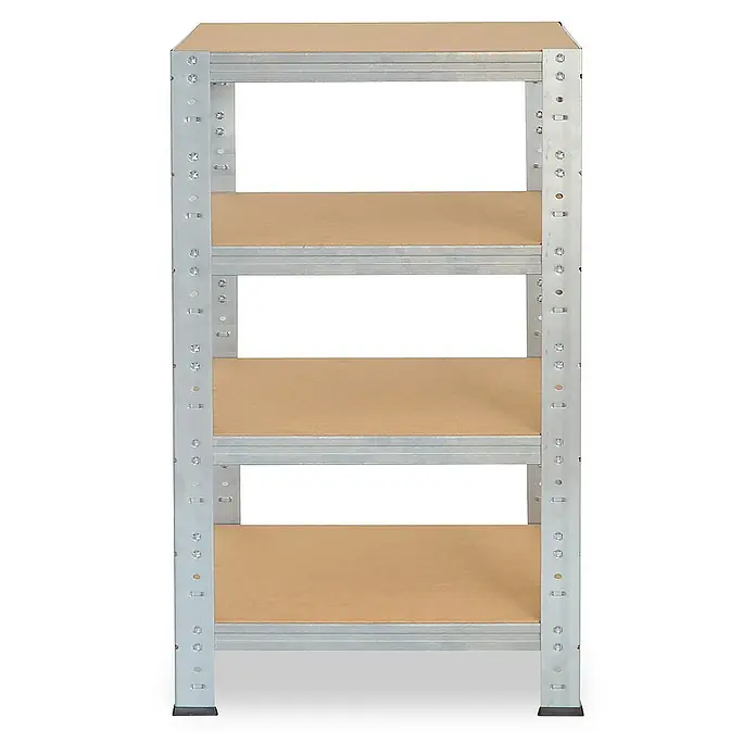 shelfplaza Schwerlastregal HOME - H x B x T: 115 x 60 x 60 cm, Traglast pro Boden: 175 kg, Stecken, verzinkt - Das Bild zeigt ein Regal mit vier Fachböden, ideal für Lagerung und Organisation im Haushalt oder in der Werkstatt.