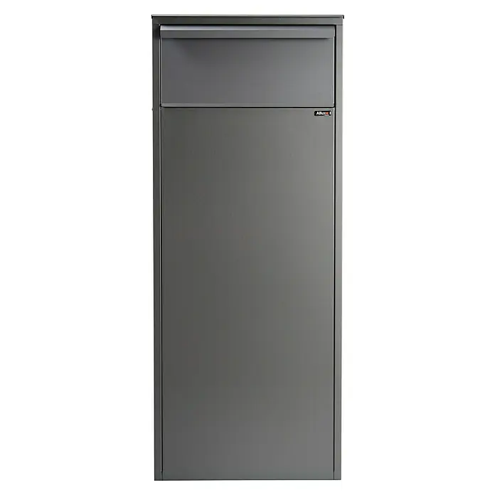Allux Paketbox 800 - L x B x H: 280 x 390 x 980 mm, Anthrazit, Stahl, Paketfach, Entnahme: Hinten - Grauer Allux-Briefkasten für den Außenbereich, ideal für Post und kleine Pakete, sichere Aufbewahrung dank robustem Design und integriertem Schloss.