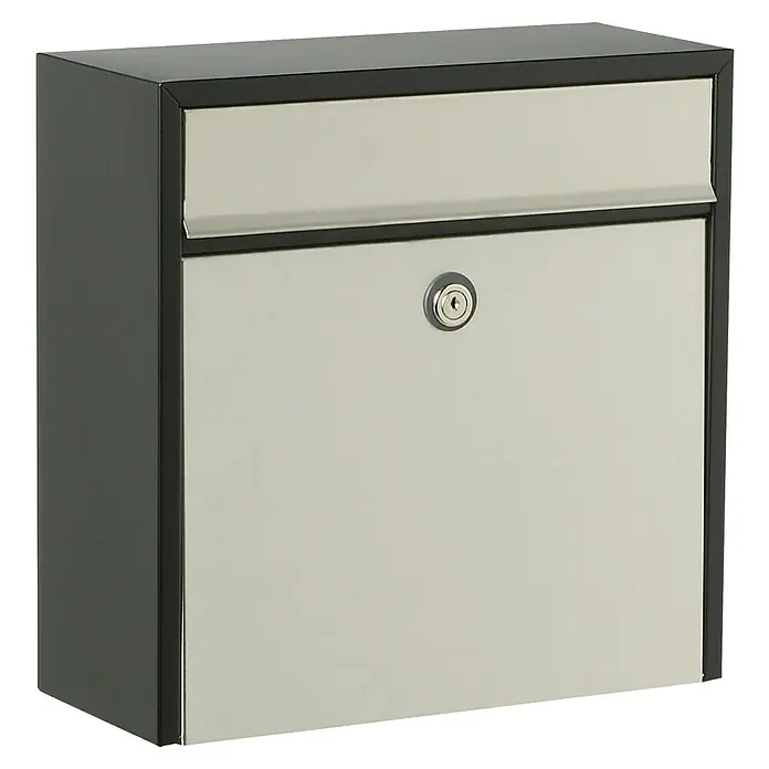 Allux Briefkasten 250 - L x B x H: 150 x 360 x 360 mm, Schwarz / Silber, Stahl - Grauer und schwarzer abschließbarer Briefkasten mit horizontaler Ausrichtung für zusätzliche Sicherheit.