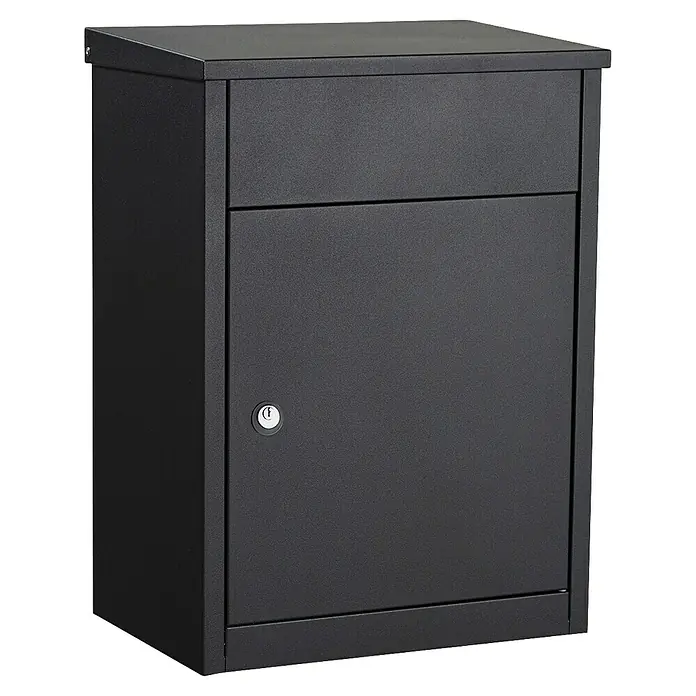 Allux Standbriefkasten 500 - L x B x H: 250 x 380 x 530 mm, Schwarz, Stahl, Paketfach, Zylinderschloss - Ein detailreiches Bild eines schwarzen abschließbaren Paketkasten, perfekt für die sichere Aufbewahrung Ihrer Lieferungen.