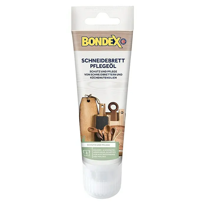 Bondex Pflegeöl Schneidebrett-Pflegeöl - 100 ml - Abbildung der Bondex Schneidebrett Pflegeöl-Verpackung, die Schutz und Pflege für Schneidebretter und Küchenutensilien bietet.