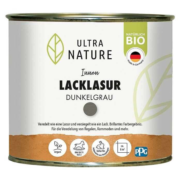 Ultra Nature BIO Lacklasur (Dunkelgrau, 375 ml, Seidenglänzend) | BAUHAUS