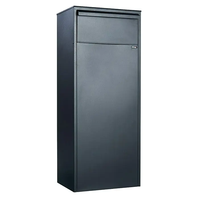 Allux Paketbox 800 - L x B x H: 280 x 390 x 980 mm, Schwarz, Stahl, Paketfach, Entnahme: Hinten - Ein stilvoller, anthrazitfarbener Briefkasten mit ausreichend Platz für Post und Pakete. Perfekt für den modernen Hauseingangsbereich.