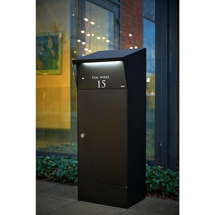 Allux Paketbox Björn mit LED (L x B x H: 365 x 400 x 1 100 mm, Schwarz, Stahl, Paketfach) | BAUHAUS