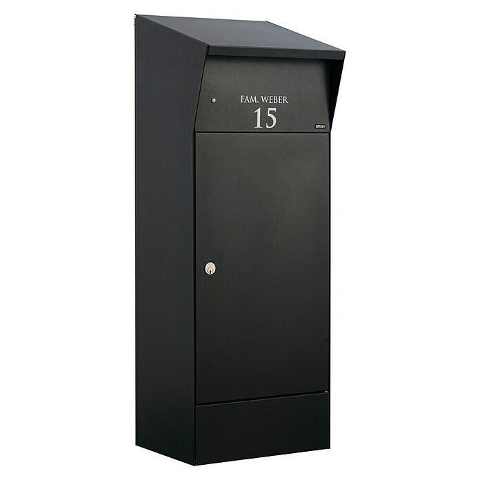 Allux Paketbox Björn mit LED (L x B x H: 365 x 400 x 1 100 mm, Schwarz, Stahl, Paketfach) | BAUHAUS