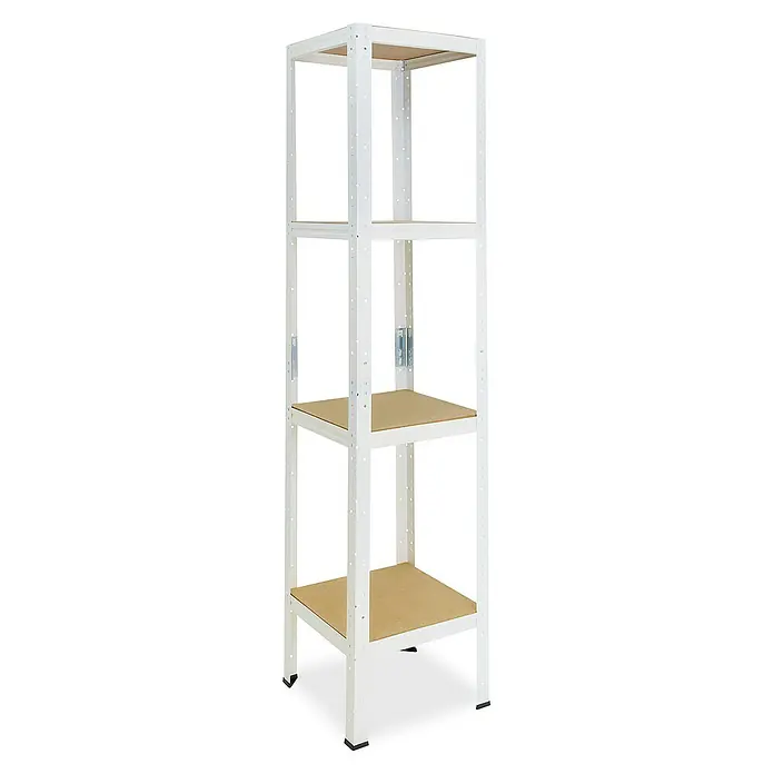 shelfplaza Schwerlastregal HOME - H x B x T: 155 x 45 x 45 cm, Traglast pro Boden: 175 kg, Stecken, weiß - Weißes Metallregal mit drei Regalböden. Das Regal ist hoch und schmal und eignet sich gut zur Aufbewahrung von Gegenständen.