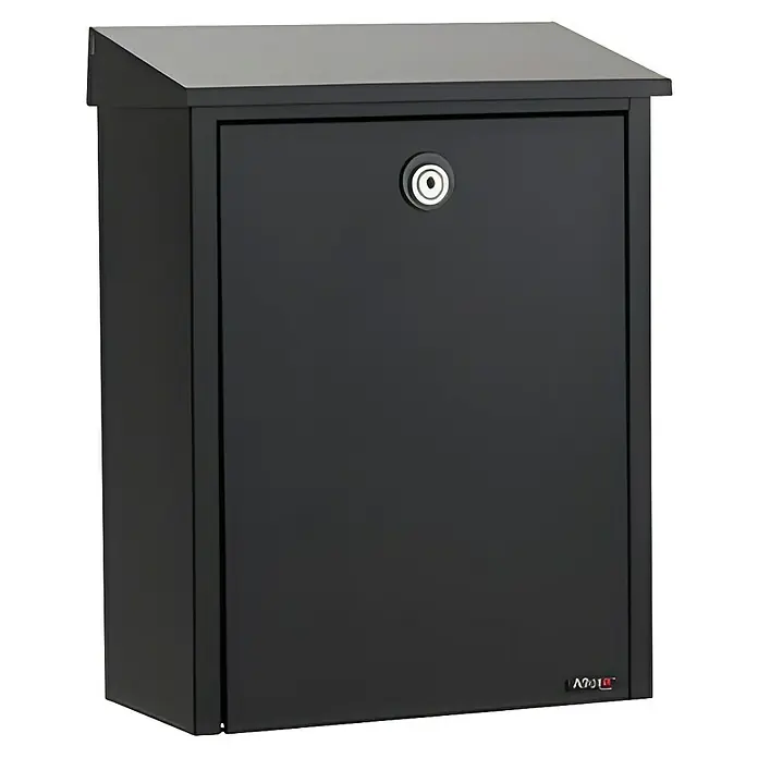 Allux Briefkasten 200 - L x B x H: 140 x 280 x 390 mm, Schwarz, Stahl - Schwarzer Briefkasten mit modernem Design und integriertem Schloss für sichere Postzustellung. Ideal für den stilvollen Eingangsbereich.