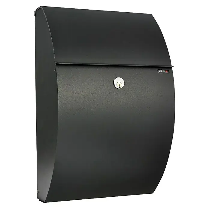 Allux Briefkasten 7000 - L x B x H: 195 x 320 x 510 mm, Schwarz, Stahl - Elegantes, modernes, mattschwarzes Allux-Briefkastenmodell mit Schloss und abgerundeten Formen für stilvolle Postzustellung.