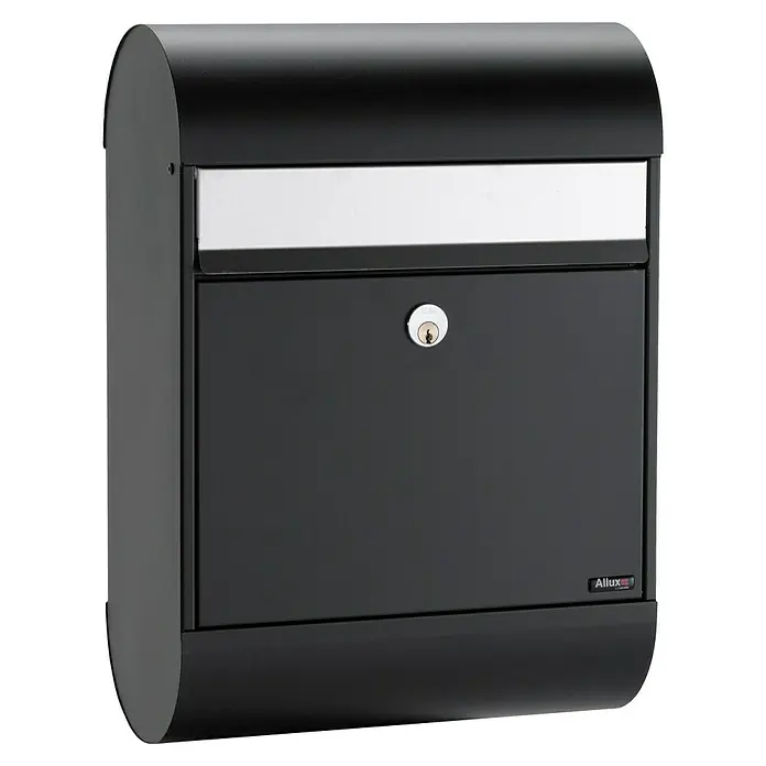 Allux Standbriefkasten 6000 - L x B x H: 170 x 345 x 485 mm, Schwarz / Silber, Stahl - Schwarzer Allux Briefkasten mit silbernem Detail, ideal für den Aussenbereich und sicheren Empfang Ihrer Post.