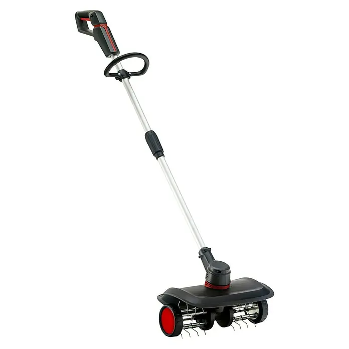 AL-KO 18V/36V Akku-Rasenlüfter ARD 1835 - Anzahl Akkus: Ohne Akku, Arbeitsbreite: 35 cm - Elektrischer Vertikutierer mit silbernem Schaft, schwarzem Griff und roter Akzentuierung. Ideal für die Rasenpflege.
