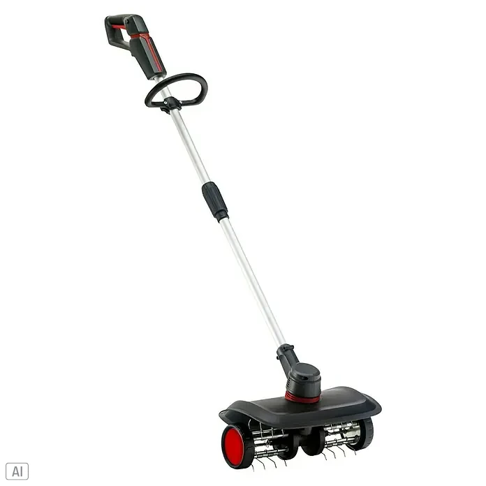 AL-KO 18V/36V Akku-Rasenlüfter ARD 1835 - Anzahl Akkus: 1 Akku, 2,5 Ah, Arbeitsbreite: 35 cm - Elektrischer Vertikutierer mit silbernem Schaft, schwarzem Griff und roter Akzentuierung. Ideal für die Rasenpflege.