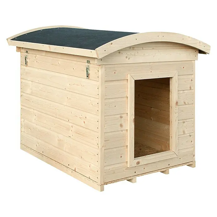 Timbela Hundehütte M405-1 - 90 x 73 x 85 cm, Holz, Natur - Großes Holzhundehaus mit schwarzem Dach, ideal für den Außenbereich, bietet Ihrem Haustier Komfort und Schutz vor Witterungseinflüssen.