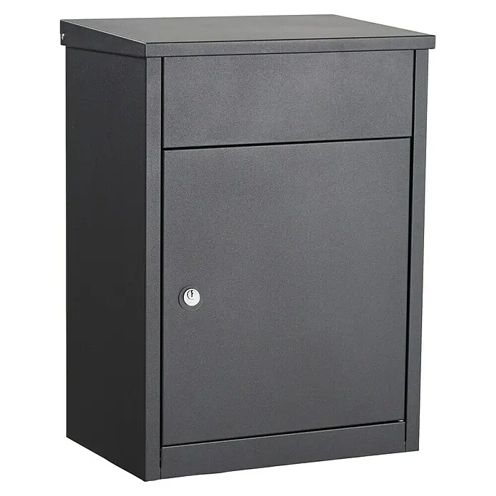 Allux Standbriefkasten 500 - L x B x H: 250 x 380 x 530 mm, Anthrazit, Stahl, Paketfach, Zylinderschloss - Produktbild eines grauen, abschließbaren Paketkastens zur sicheren Aufbewahrung von Paketen und Briefen.