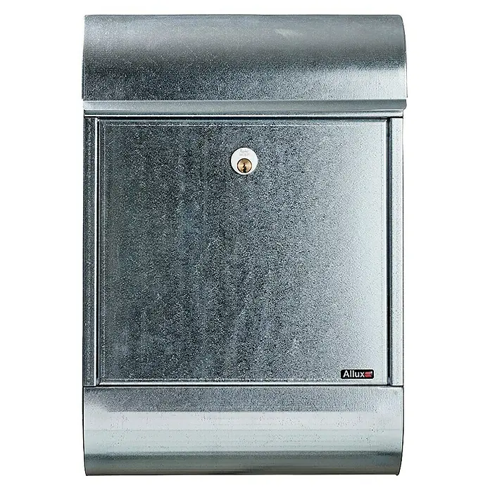 Allux Standbriefkasten 8900 - L x B x H: 160 x 340 x 500 mm, Silber, Stahl - Bild einer grauen Allux Briefkastenanlage mit Zylinderschloss, die für eine sichere Aufbewahrung der Post konzipiert ist.