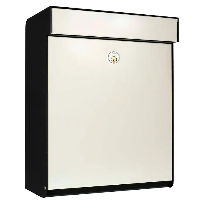 Allux Briefkasten Grundform - L x B x H: 180 x 345 x 440 mm, Schwarz / Cremeweiß, Stahl - Dieser moderne Briefkasten in Cremeweiß mit schwarzem Rahmen bietet eine sichere Aufbewahrung für Ihre Post. Sein schlichtes Design passt perfekt zu jedem Haus.