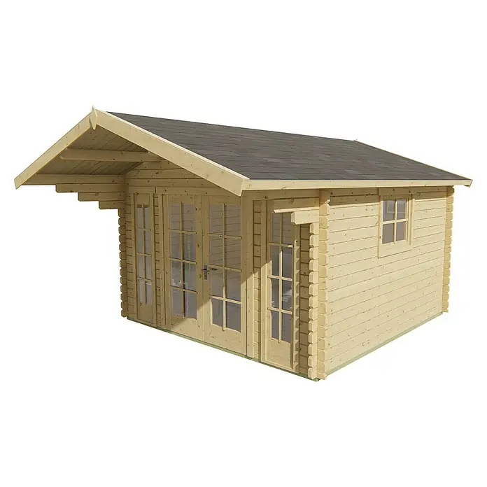 Tuindeco Gartenhaus Malmedy - L x B: 530 x 380 cm, Holz, Natur - Das Blockbohlenhaus mit Fenster und Doppeltür bietet vielseitige Nutzungsmöglichkeiten im Garten. Ideal als Büro oder Gästehaus.