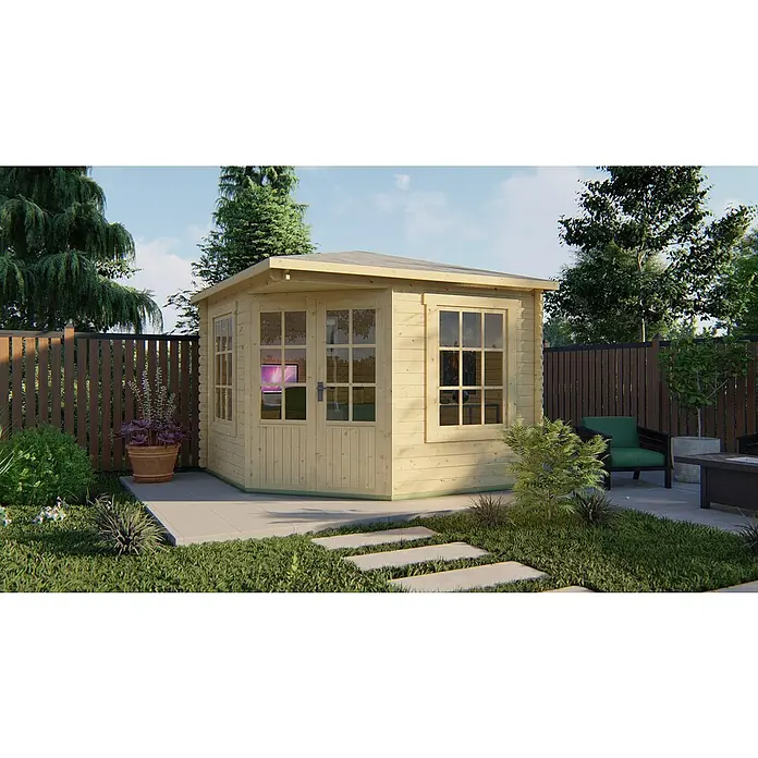 Tuindeco Gartenhaus Lier - L x B: 300 x 300 cm, Holz, Natur - Holzgartenhaus mit Fenstern und Türen. Bietet einen hellen Raum im Garten, ideal als Arbeitszimmer oder zur Entspannung im Freien.
