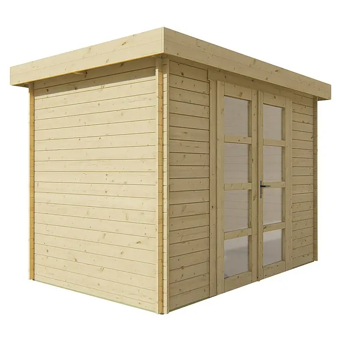 Tuindeco Gartenhaus Nieuwpoort - L x B: 200 x 300 cm, Holz, Natur - Abbildung eines modernen Holzgartenhauses mit Doppeltür und Flachdach, ideal für jeden Garten.