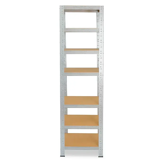 shelfplaza Schwerlastregal HOME - H x B x T: 200 x 50 x 50 cm, Traglast pro Boden: 175 kg, Stecken, verzinkt - Ansicht eines Lagerregals mit fünf Regalböden. Das Regal hat einen Metallrahmen und Holzregalböden. Es eignet sich ideal zur Aufbewahrung.
