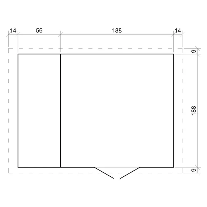 Timbela Gartenhaus M386C+M386G - Außenmaß inkl. Dachüberstand (B x T): 272 x 206 cm, Holz, Natur, Mit Fußboden - Draufsicht des Produktgrundrisses mit Maßangaben. Übersichtliche Darstellung mit allen relevanten Maßen für die Planung.