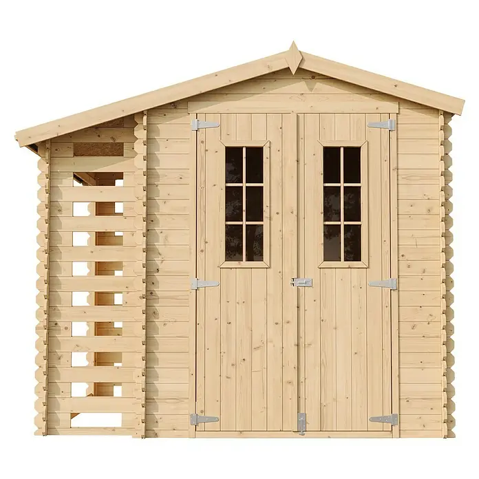 Timbela Gartenhaus M386C+M386G - Außenmaß inkl. Dachüberstand (B x T): 272 x 206 cm, Holz, Natur, Mit Fußboden - Holzgartenhaus mit Doppeltür und Fenster, ideal zur Aufbewahrung von Gartengeräten und als Werkstatt.