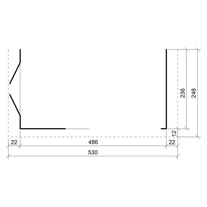 Timbela Gerätehaus M940B - Außenmaß inkl. Dachüberstand (B x T): 248 x 530 cm, Holz, Natur - Abbildung eines Z-Profils mit spezifischen Abmessungen, die auf der technischen Zeichnung deutlich dargestellt sind.