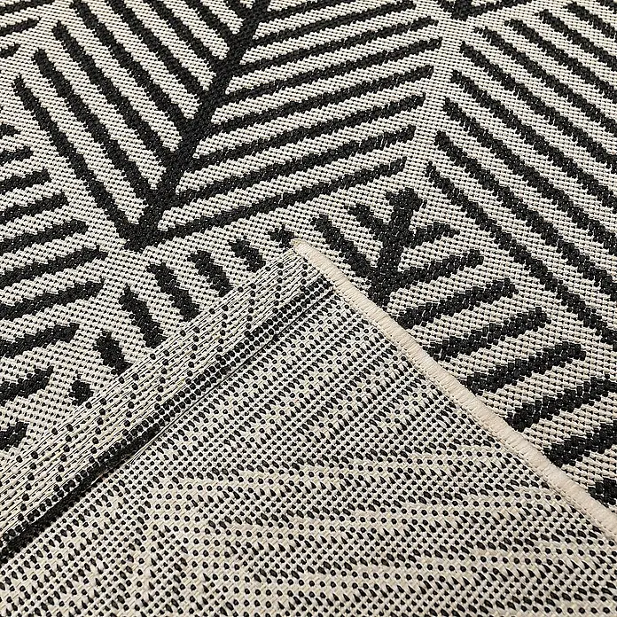 Dekoria Flachgewebeteppich - schwarz, beige, 290 x 200 cm - Nahaufnahme eines gemusterten Teppichs mit geometrischem Design in Schwarz und Weiß, der eine moderne Ästhetik für den Innenbereich bietet.