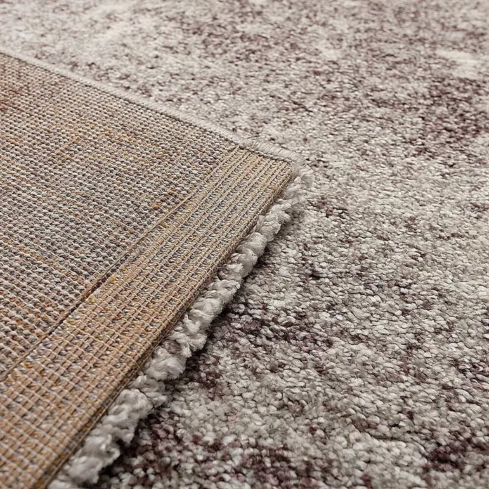 Dekoria Flachgewebeteppich - bordeaux, grau, 290 x 200 cm - Nahaufnahme eines Teppichs mit melierter Textur und gewebter Unterseite, ideal für Wohnräume.