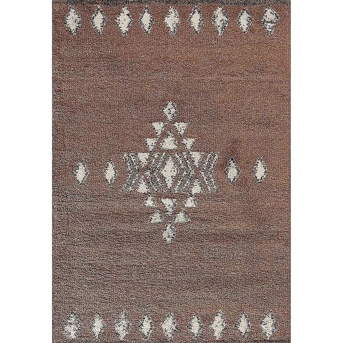 Dekoria Flachgewebeteppich - braun - Nahaufnahme eines braunen Teppichs mit geometrischem Muster in der Mitte und an den Rändern für ein rustikales Ambiente.