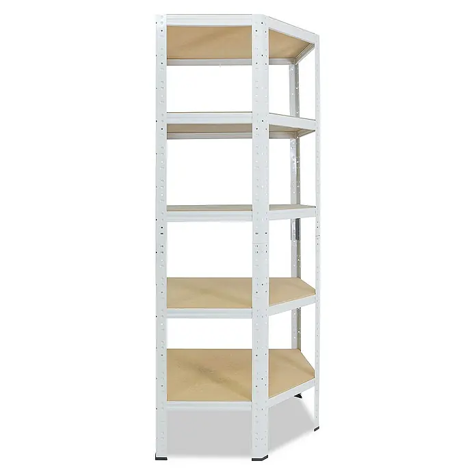 shelfplaza Schwerlastregal HOME - H x B x T: 200 x 90 x 60 cm, Traglast pro Boden: 175 kg, Stecken, weiß - Ein stabiles, weißes Metallregal mit fünf Holzböden, ideal für Lagerung und Ordnung.