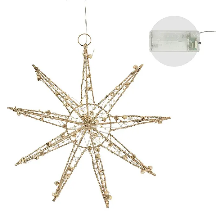 ECD Germany LED-Weihnachtsdekoleuchte Weihnachtsdeko Weihnachtsstern Dekostern für Weihnachten Schneeflocke - 5,5 x 30 x 32 cm, Weiß, Akkubetrieben, LED - Eine dekorative goldene Sternen-Leuchte, ideal für festliche Beleuchtung und als eleganter Blickfang. Batteriebetrieben für flexible Platzierung.