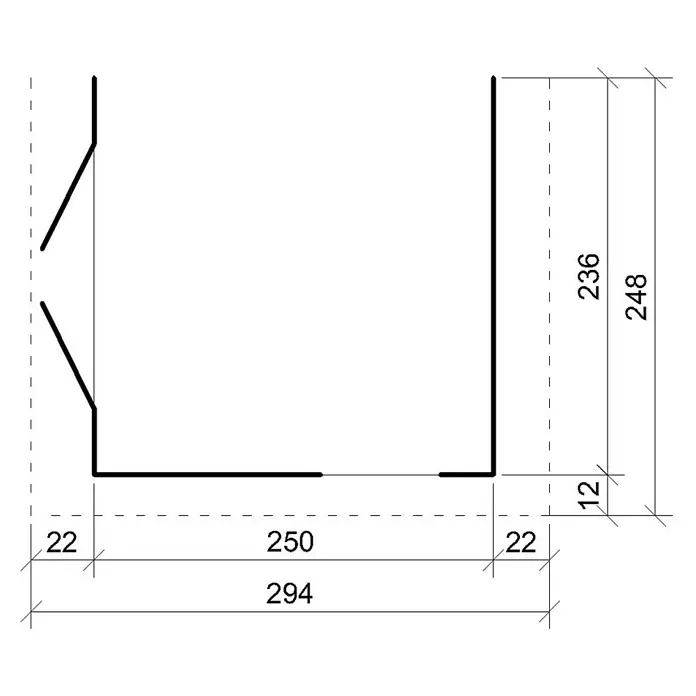 Timbela Gerätehaus M938B - Außenmaß inkl. Dachüberstand (B x T): 248 x 294 cm, Holz, Natur - Technische Zeichnung eines Metallprofils mit Bemaßung.