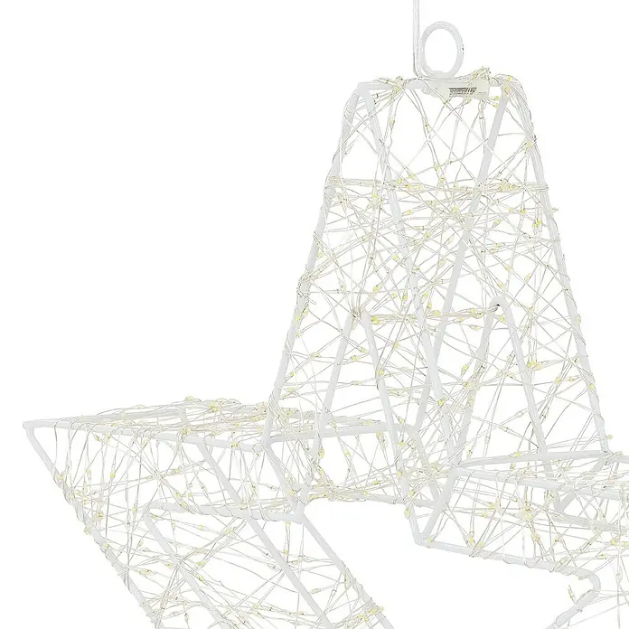ECD Germany LED-Weihnachtsdekoleuchte Weihnachtsdeko Drahtstern Weihnachtsstern Dekostern für Weihnachten - 8 x 38 x 38 cm, Weiß, Netzbetrieben, LED - Nahaufnahme eines weißen, beleuchteten Sterns, ideal für festliche Dekorationen und stimmungsvolle Beleuchtung.