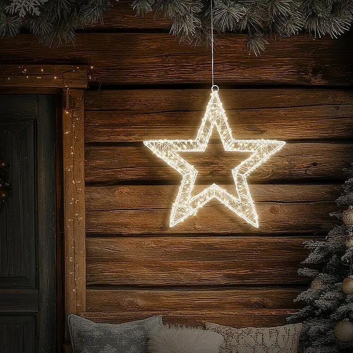 ECD Germany LED-Weihnachtsdekoleuchte Weihnachtsdeko Drahtstern Weihnachtsstern Dekostern für Weihnachten - 8 x 38 x 38 cm, Weiß, Netzbetrieben, LED - Dekorativer, beleuchteter Weihnachtsstern als festliche Fensterdekoration mit warmweißem Licht für eine stimmungsvolle Atmosphäre.