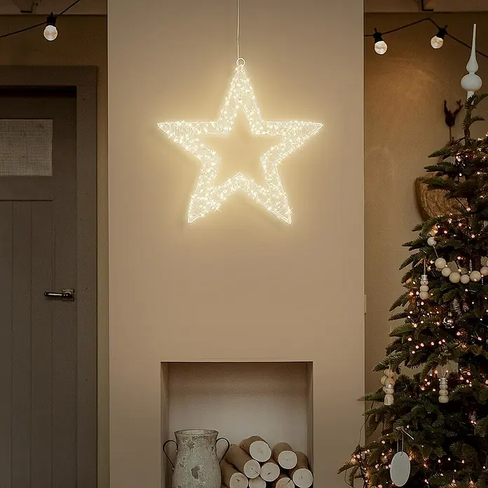 ECD Germany LED-Weihnachtsdekoleuchte Weihnachtsdeko Drahtstern Weihnachtsstern Dekostern für Weihnachten - 8 x 38 x 38 cm, Weiß, Netzbetrieben, LED - Dekorativer, leuchtender Stern als Weihnachtsschmuck, der eine festliche Atmosphäre schafft und die Blicke auf sich zieht.