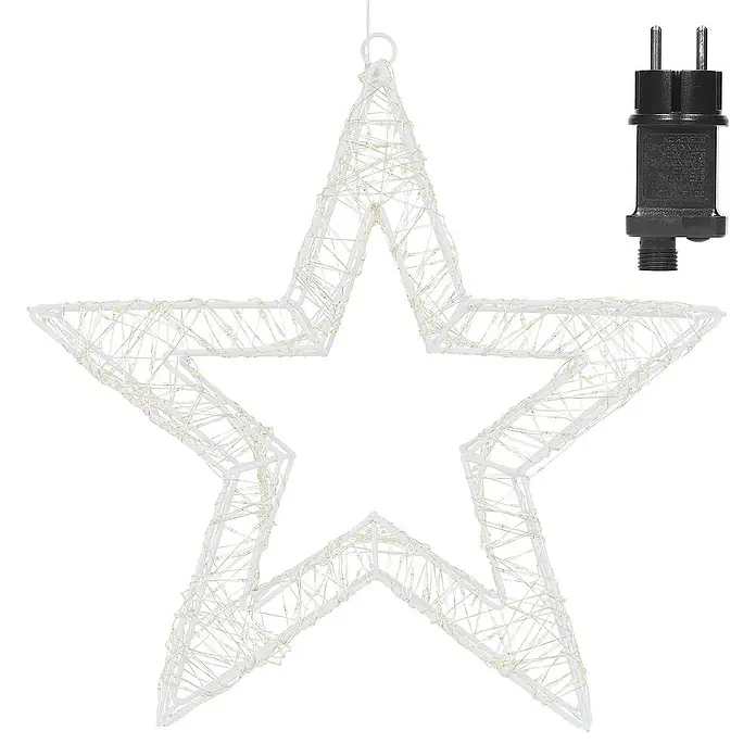ECD Germany LED-Weihnachtsdekoleuchte Weihnachtsdeko Drahtstern Weihnachtsstern Dekostern für Weihnachten - 8 x 38 x 38 cm, Weiß, Netzbetrieben, LED - Dekorativer LED-Stern mit filigranem Drahtgeflecht und passendem Stecker für eine stimmungsvolle Beleuchtung im Innenbereich.