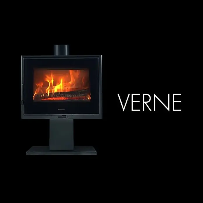 Panadero Kaminofen VERNE - 6,7 kW, Raumheizvermögen: 170 m³, Material Verkleidung: Stahl, Schwarz Metallic - VERNE DE