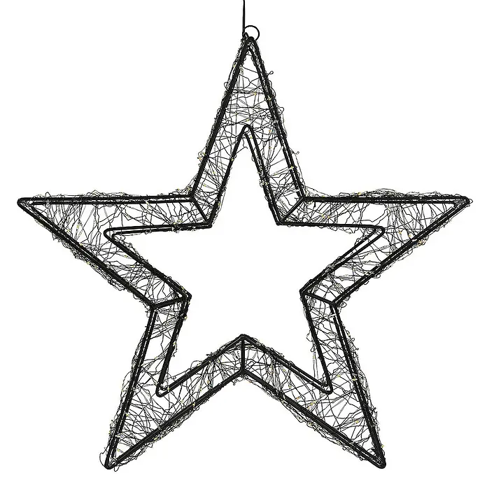 ECD Germany LED-Weihnachtsdekoleuchte Weihnachtsdeko Drahtstern Weihnachtsstern Dekostern für Weihnachten - 8 x 38 x 38 cm, Schwarz, Netzbetrieben, LED - Dekorative Sternleuchte mit Draht und warmweißen Lichtern, ideal für festliche Beleuchtung im Innenbereich.