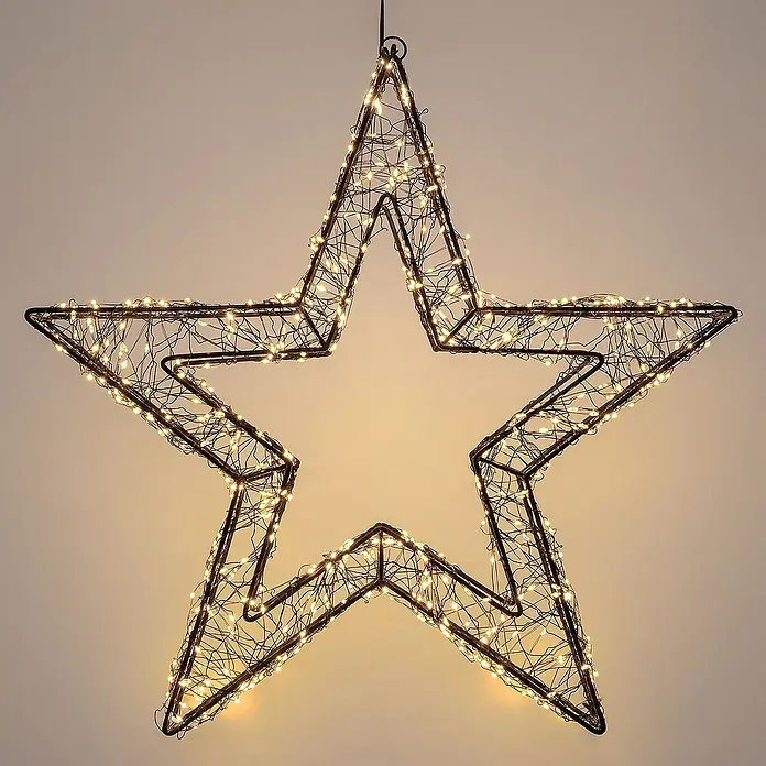 ECD Germany LED-Weihnachtsdekoleuchte Weihnachtsdeko Drahtstern Weihnachtsstern Dekostern für Weihnachten - 8 x 38 x 38 cm, Schwarz, Netzbetrieben, LED - Leuchtender Stern als Dekoration.