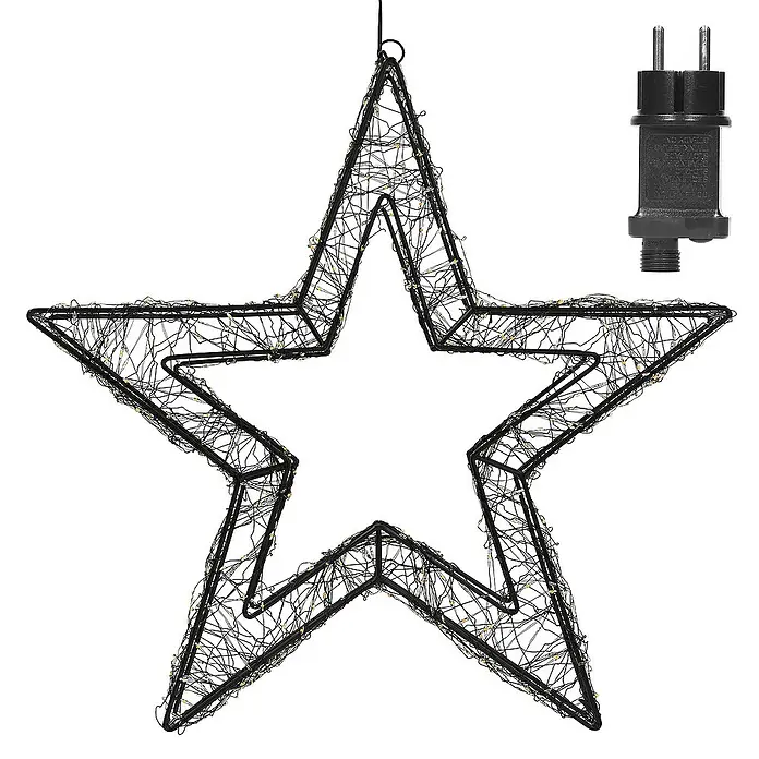 ECD Germany LED-Weihnachtsdekoleuchte Weihnachtsdeko Drahtstern Weihnachtsstern Dekostern für Weihnachten - 8 x 38 x 38 cm, Schwarz, Netzbetrieben, LED - Schwarzer Deko-Stern mit Draht umwickelt und LED-Lichtern, inklusive passendem Netzteil für den Innen- und Aussenbereich.