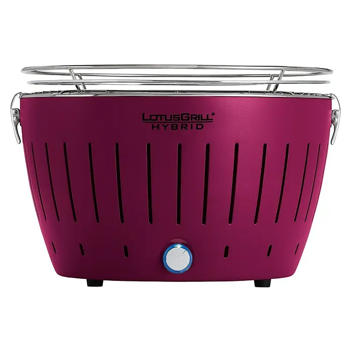 LotusGrill Hybrid-Grill Classic - Durchmesser Grillfläche: 32 cm, Anzahl Brenner: 1 Stk., Pflaumenlila - Der LotusGrill Hybrid in Pflaume ist ein raucharmer Holzkohlegrill mit Batteriebetrieb für drinnen & draußen. Grillfläche: Ø 32 cm.