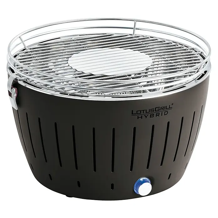 LotusGrill Hybrid-Grill Classic - Durchmesser Grillfläche: 32 cm, Anzahl Brenner: 1 Stk., Anthrazit - Hier ist ein Lotusgrill Hybrid, ein kompakter Holzkohlegrill für den Außenbereich. Ideal für Camping, Picknicks oder Grillen auf dem Balkon.