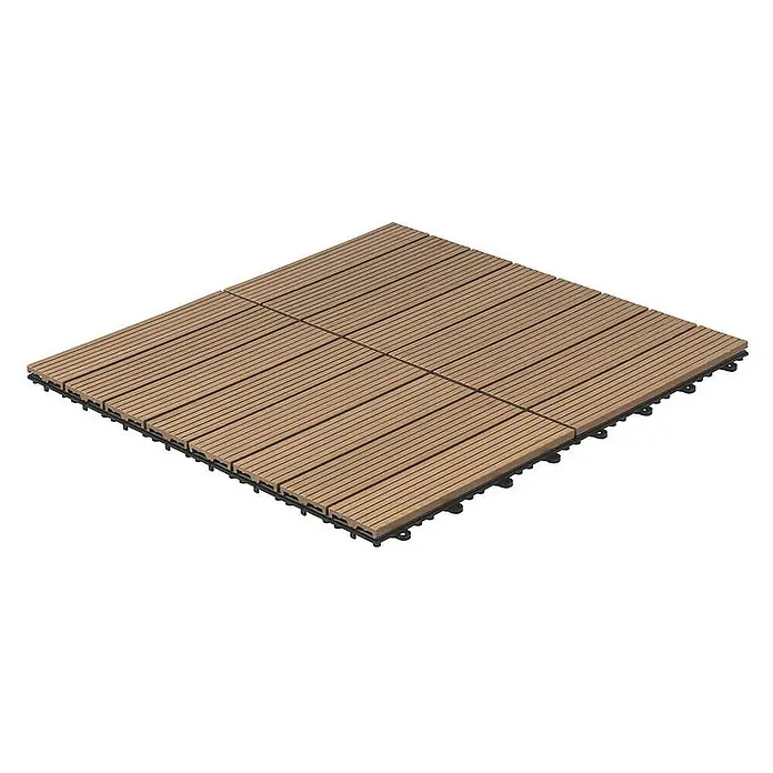 Home Deluxe Terrassenfliese BAVARO 6m² - Teak, Matt - Terrassenfliesen aus Holzverbundwerkstoff mit einem Stecksystem auf einer Kunststoffunterkonstruktion.