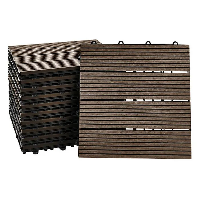 Home Deluxe Terrassenfliese BAVARO 6m² - Dunkelbraun, Matt - Stapelbare Terrassenfliesen aus Holz-Kunststoff-Gemisch für den Außenbereich. Einfache Verlegung durch Klicksystem für Balkon und Garten.